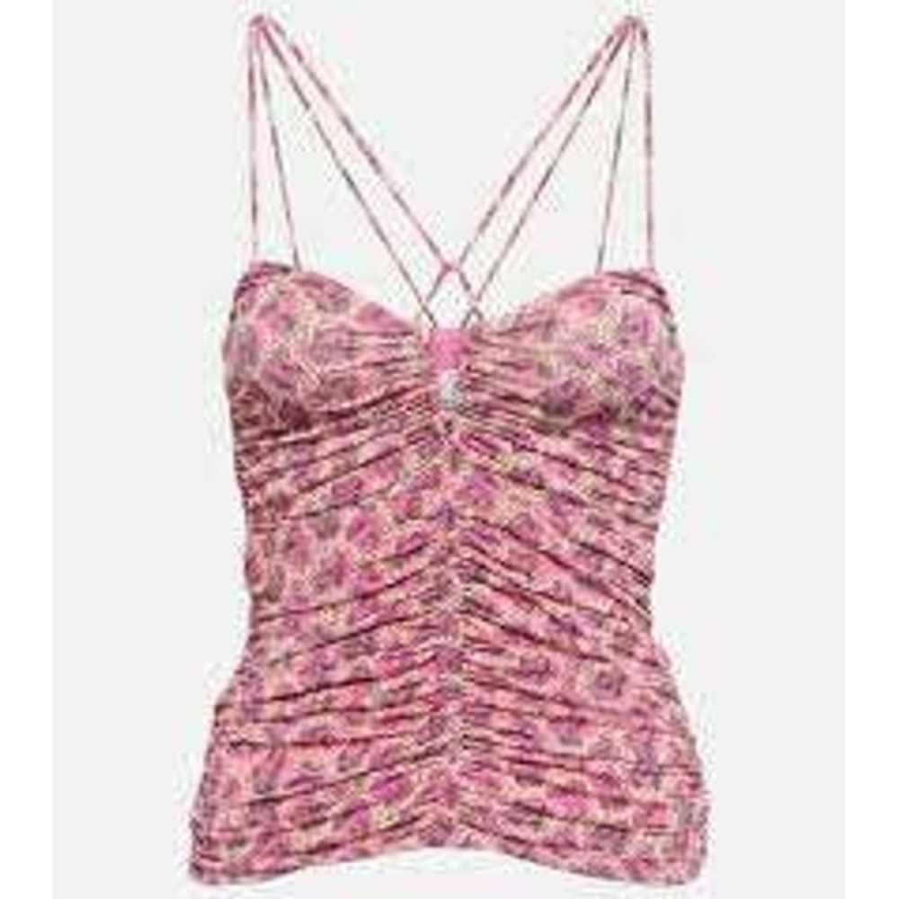 Isabel Marant Leila Ruched Strappy Top Fuchsia Paisley HT0250FA Size 42 NEW